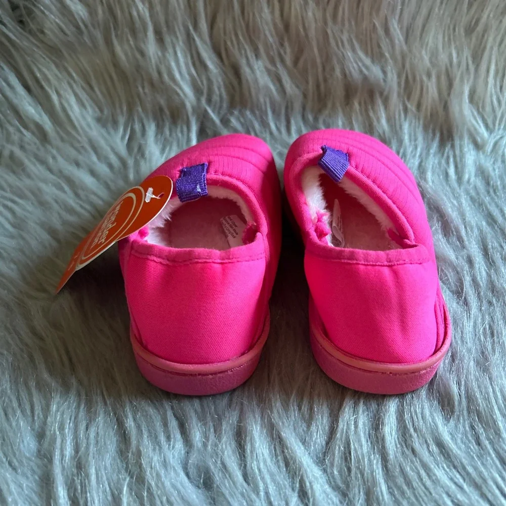 Wonder Nation Puffer Slippers Girl Size 7-8 Pink Plush Fuzzy Lined Slip On Shoes